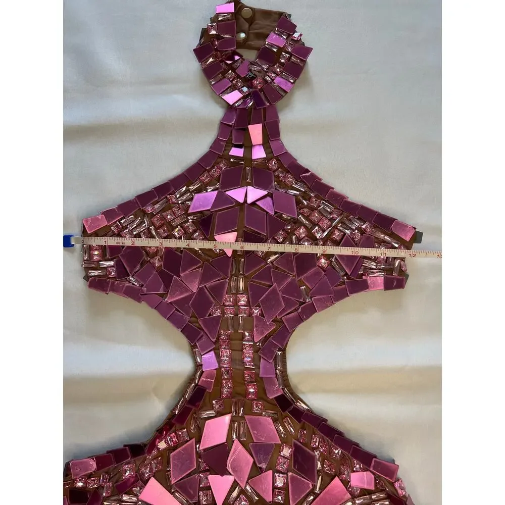 Grisha Acrylic Mirror Cutout Mini Dress Sz Small Pink Festival Rave Love Island - Picture 4 of 14